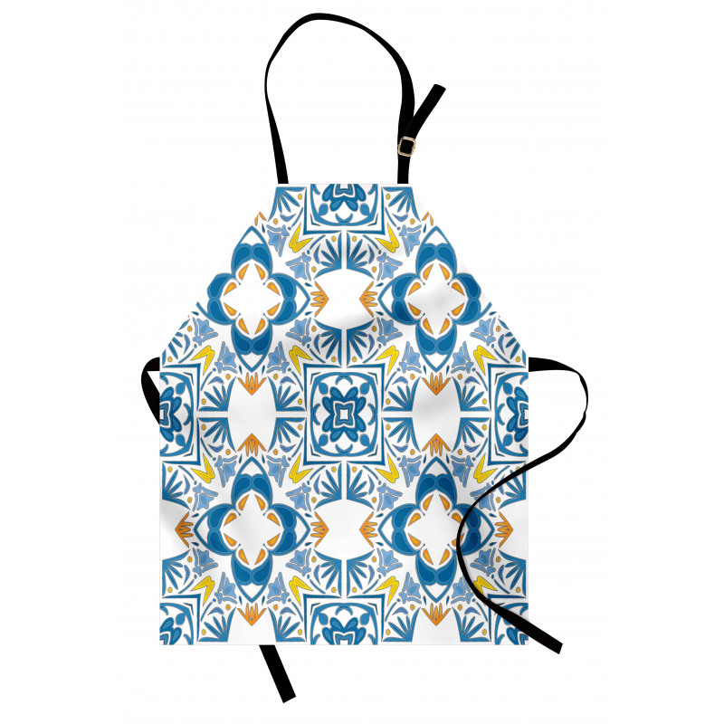 Geometrik Mutfak Önlüğü Mavi Sarı Desenli