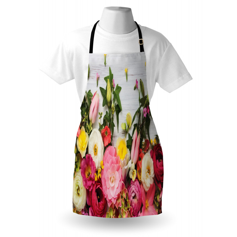Çiçekli Mutfak Önlüğü Rengarenk Romantik Çiçek Buketleri Temalı