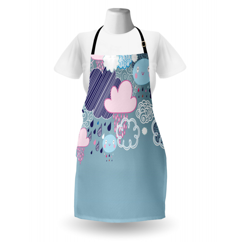 Cartoon Rain Smiley Faces Apron