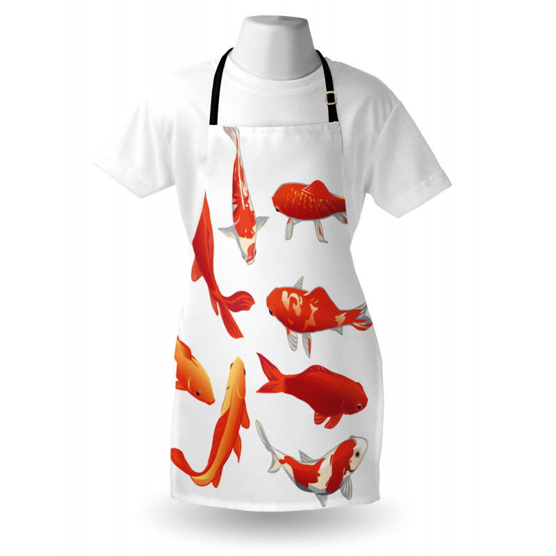 Hayvan Deseni Mutfak Önlüğü Kırmızı Balık Japon Koi Desenli