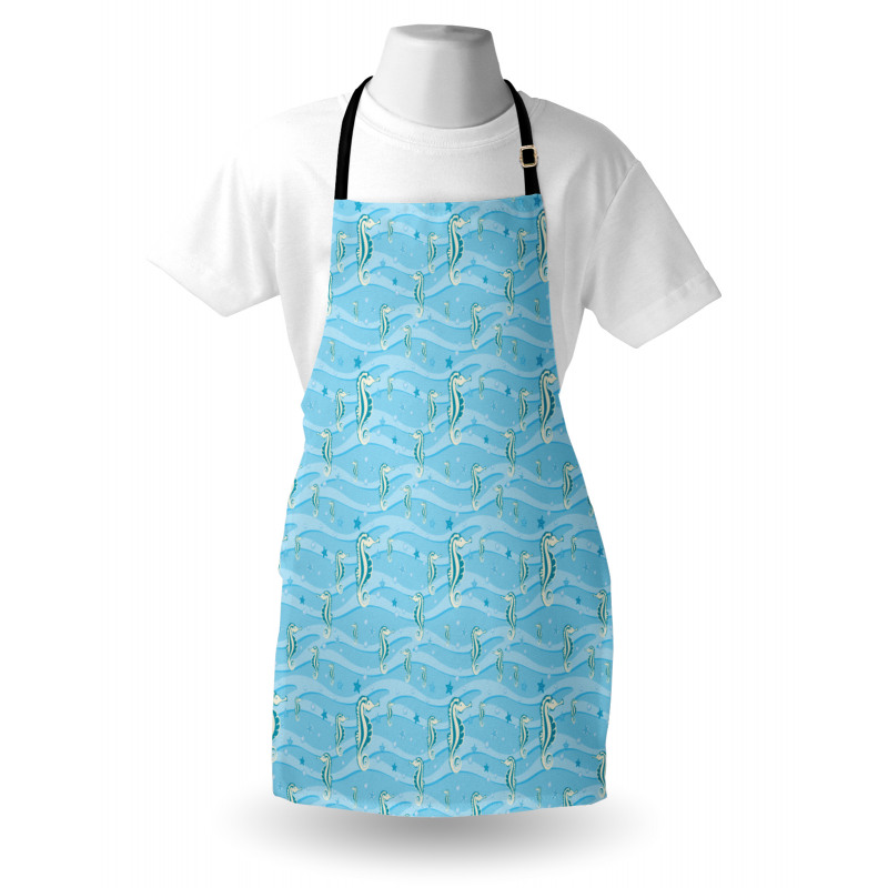 Denizci Mutfak Önlüğü Mavi Denizatı Desenli