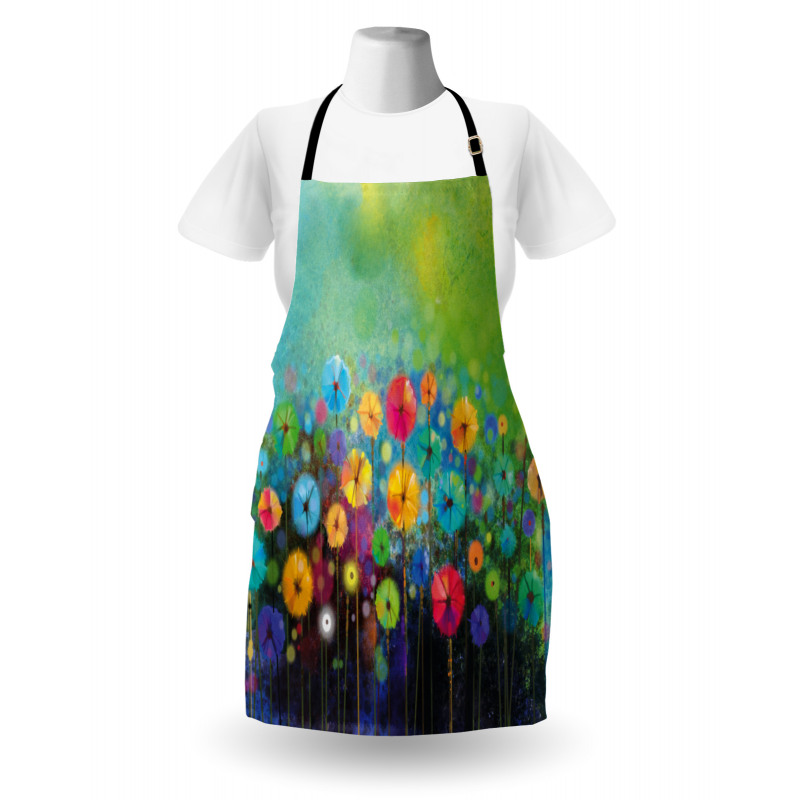 Botanik Mutfak Önlüğü Rengarenk Sanatsal Çiçek Dalları Desenli