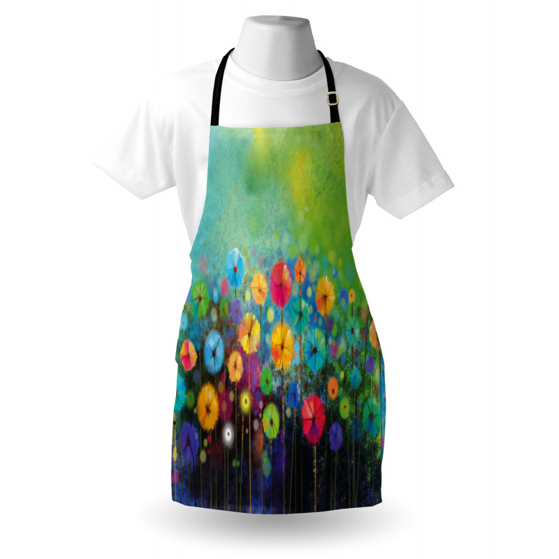 Botanik Mutfak Önlüğü Rengarenk Sanatsal Çiçek Dalları Desenli