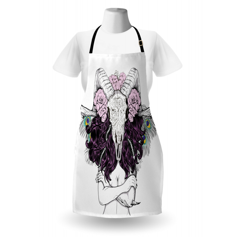 Deer Skull with Roses Apron