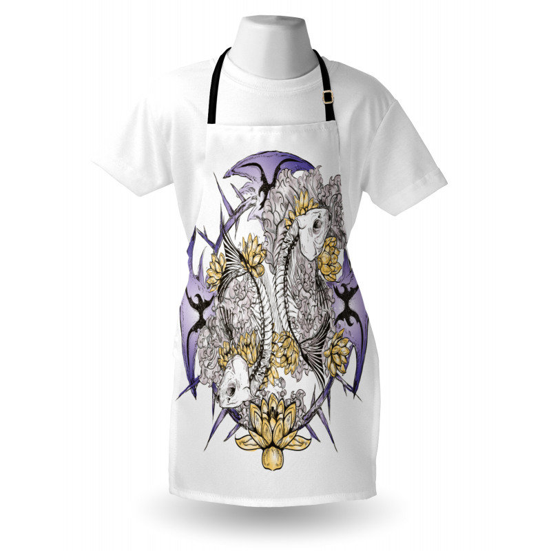 Fish Skeleton Lotus Art Apron