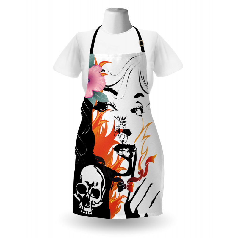 Pink Flower and Skull Apron