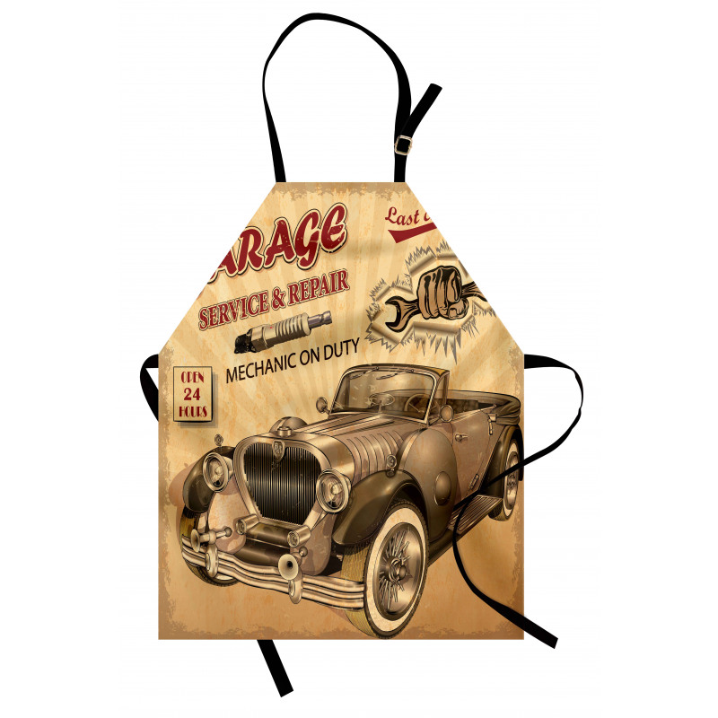 Ulaşım Araçları Mutfak Önlüğü Nostaljik Araba Tamiri Afişi Deseni