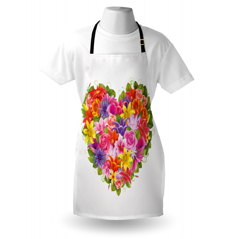 Sevgililer Günü Mutfak Önlüğü Çiçekli Kalp Desenli