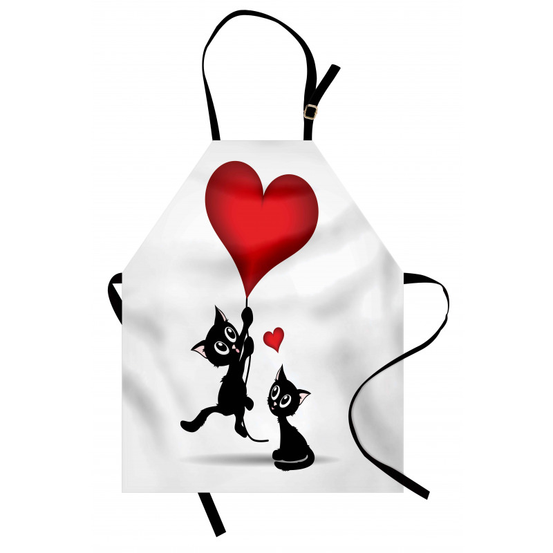 Romantik Mutfak Önlüğü Kalp Balonlu Kedi