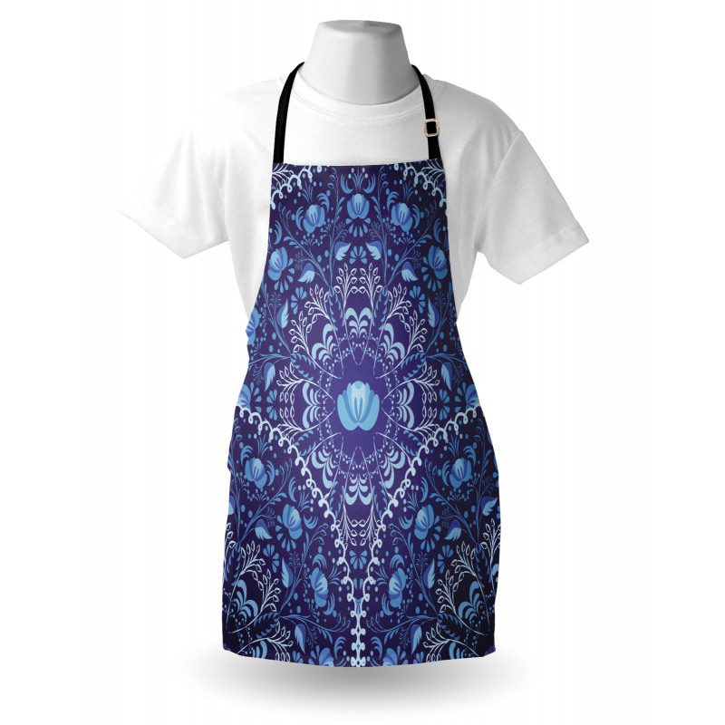 Çiçekli Mutfak Önlüğü Mavi Çiçekli Lacivert