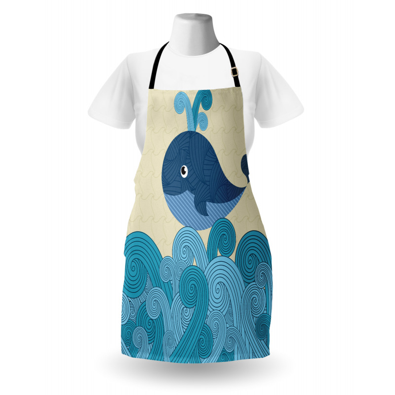 Smiley Whale and Lines Apron