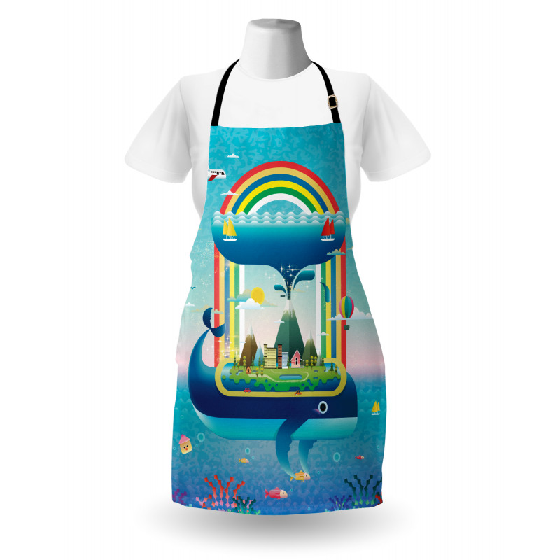 Whale Rainbow Ocean Art Apron