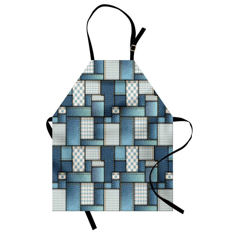 Dijital Sanat Mutfak Önlüğü Yama Stili Kot Kumaşı Desenli
