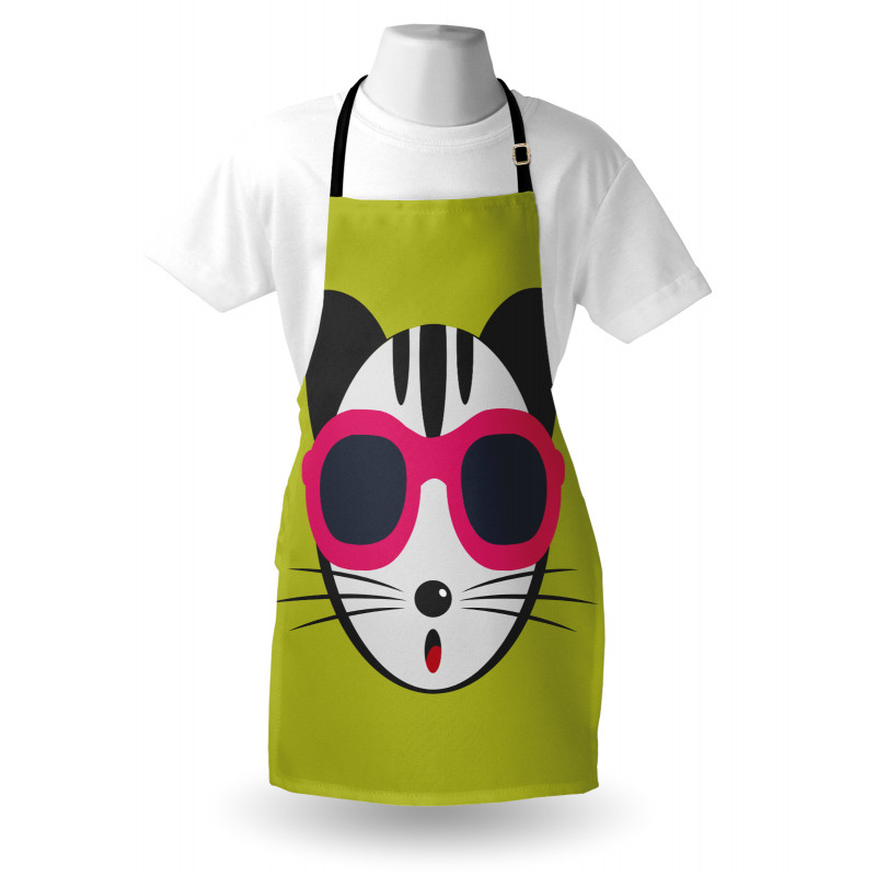 Hayvan Deseni Mutfak Önlüğü Gözlüklü Kedi Desenli