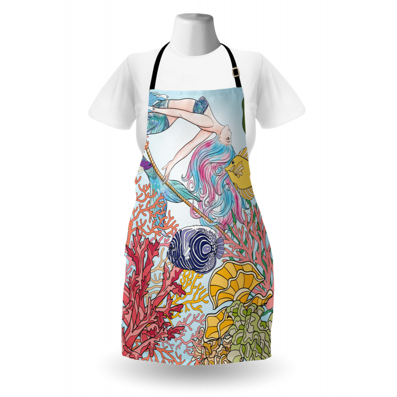 Rengarenk Mutfak Önlüğü Deniz Kızı ve Balık