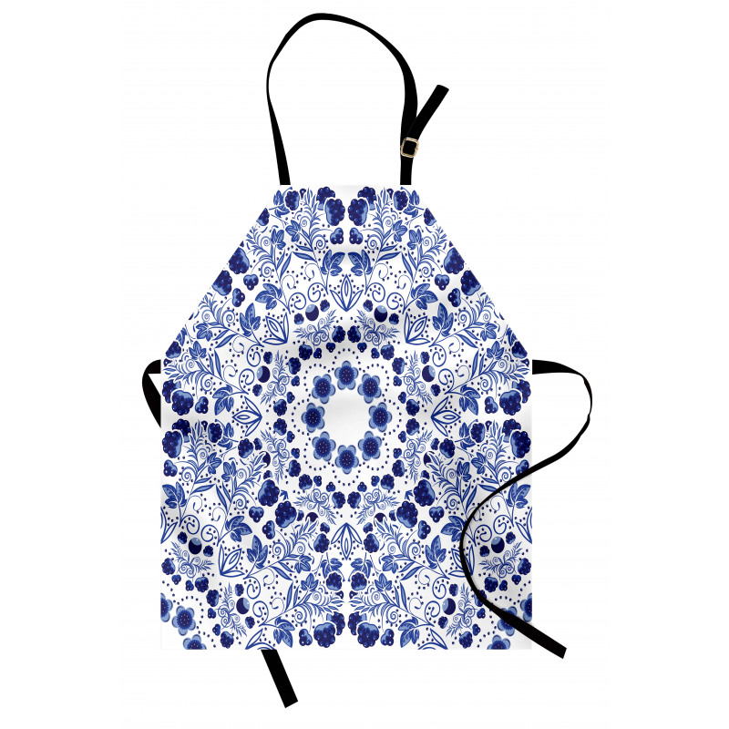 Geleneksel Mutfak Önlüğü Mavi Lacivert Çiçek