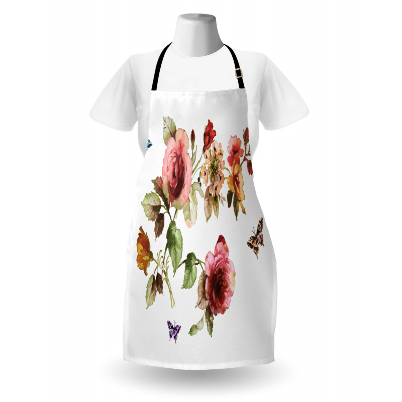 Shabby Plant Roses Buds Apron