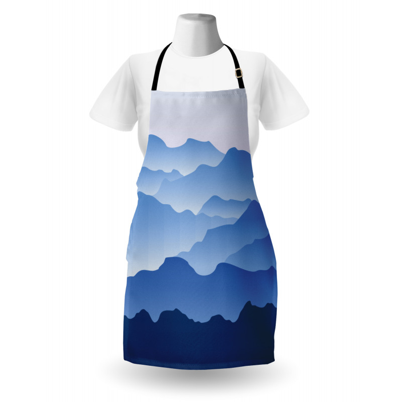 Manzara Mutfak Önlüğü Mavi Dağlar Desenli