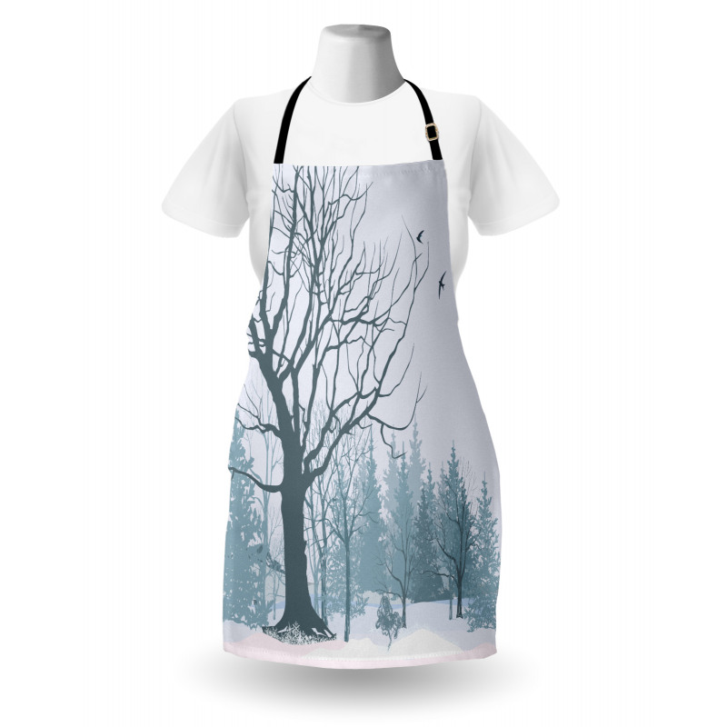 Snowy Forest Trees Birds Apron