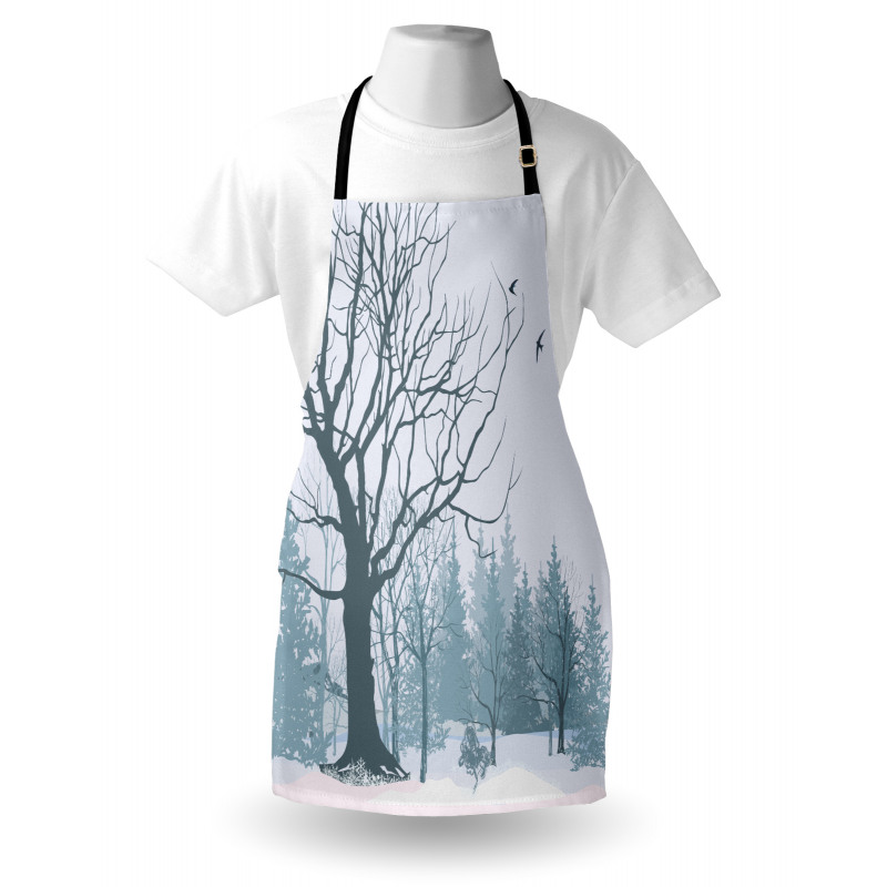 Snowy Forest Trees Birds Apron