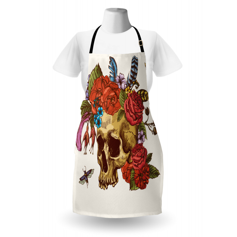 Skull Flowers Bees Apron