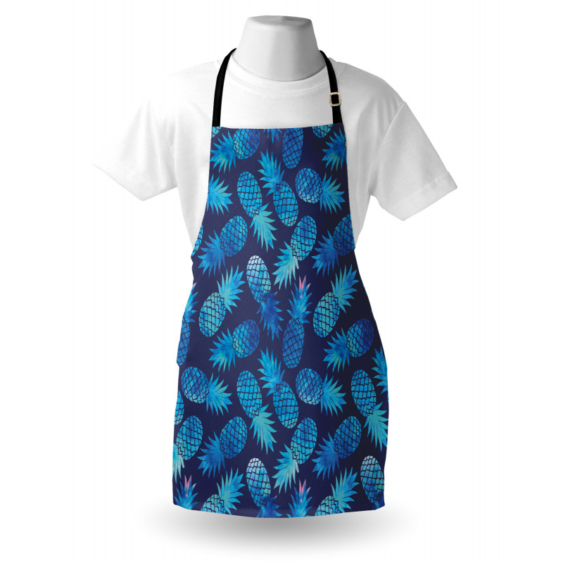 Yemek Mutfak Önlüğü Mavi Ananas Desenli
