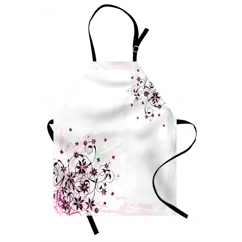 Grunge Flower Motif Leaf Apron