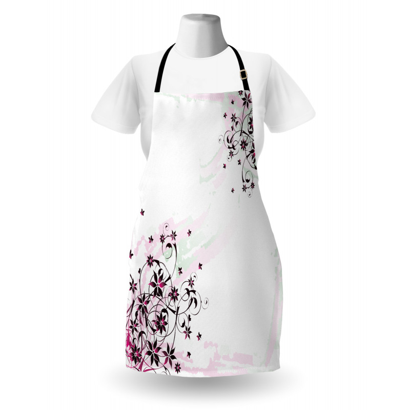 Grunge Flower Motif Leaf Apron