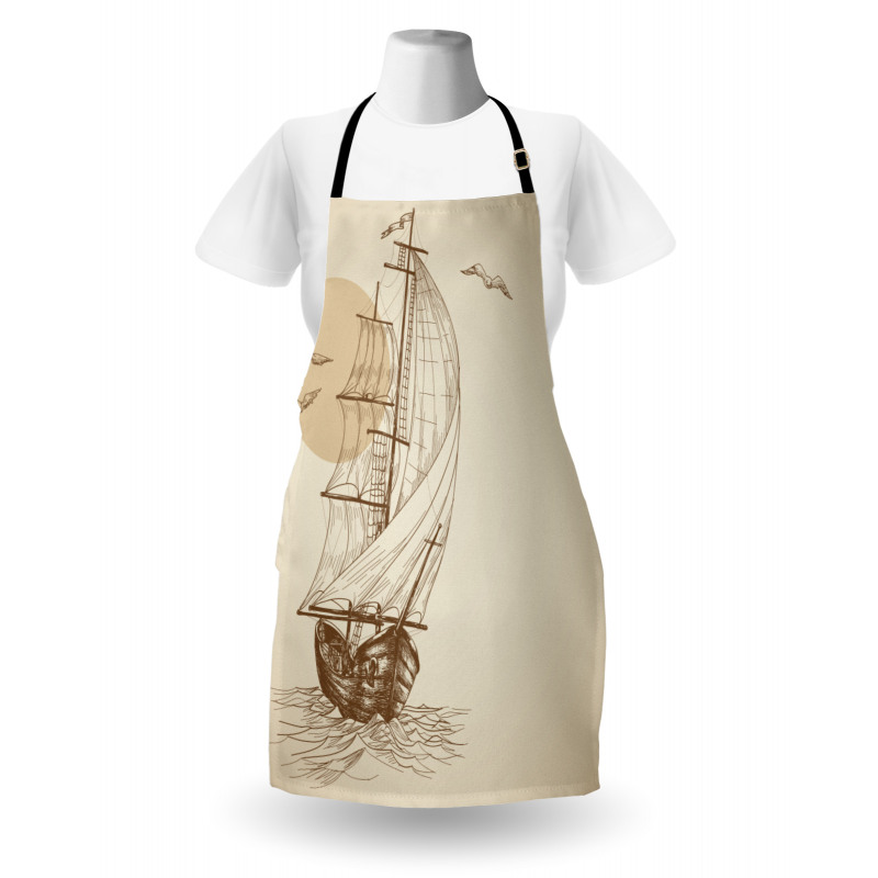 Denizci Mutfak Önlüğü Yelkenli ve Kuş Desenli