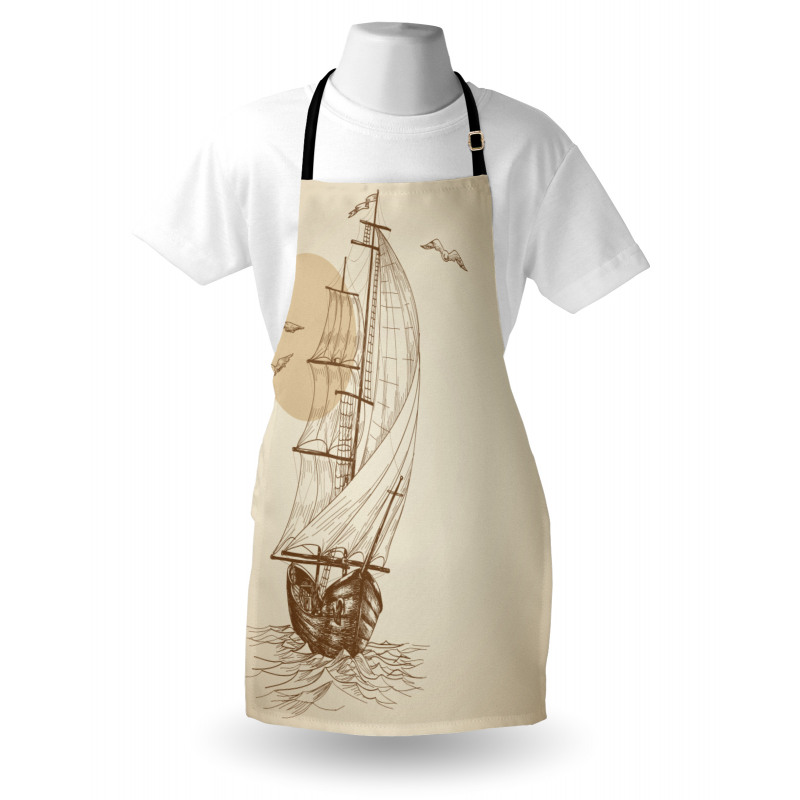 Denizci Mutfak Önlüğü Yelkenli ve Kuş Desenli