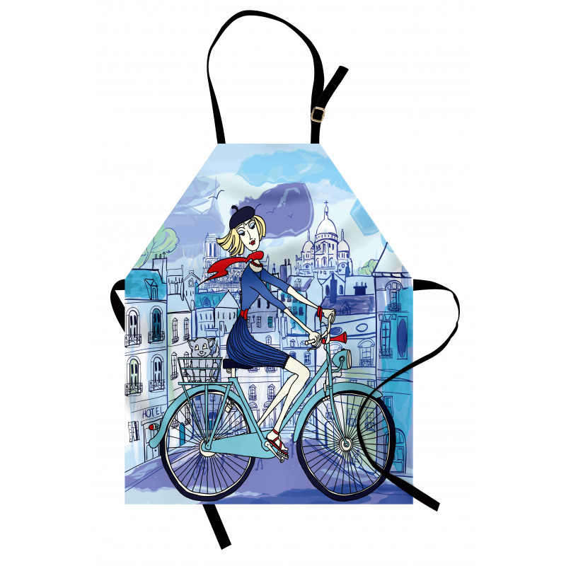 Woman on Bicycle with Cat Apron