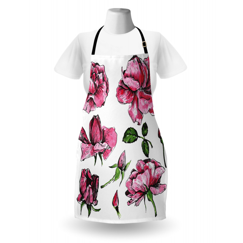 Garden Flowers Rose Buds Apron