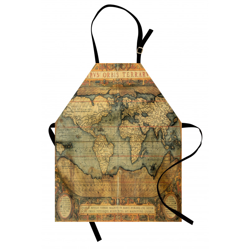 Vintage Mutfak Önlüğü Antik Dünya Haritası