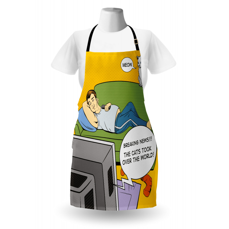 Man TV Cat Comic Book Apron