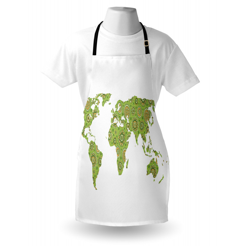 Harita Mutfak Önlüğü Yeşil Çiçekli Dünya