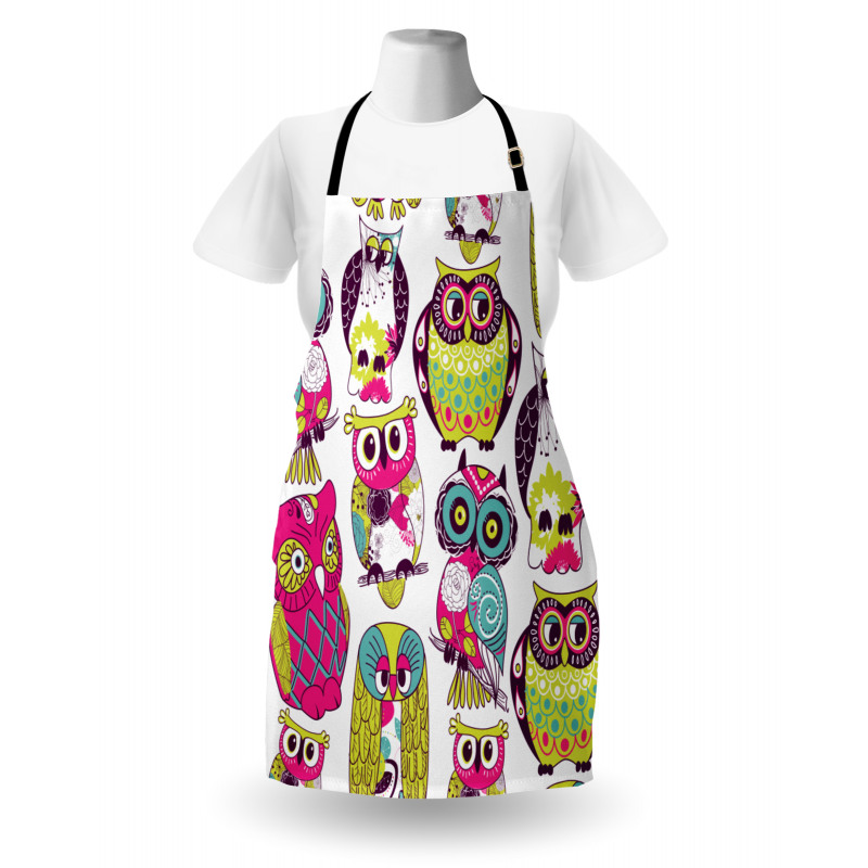 Çocuklar için Mutfak Önlüğü Rengarenk Baykuş Desenli