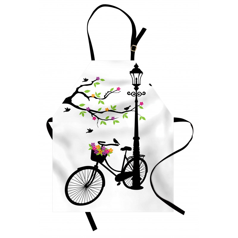 Bisikletli Mutfak Önlüğü Aşk Lamba Çiçek ve Bisiklet Desenli
