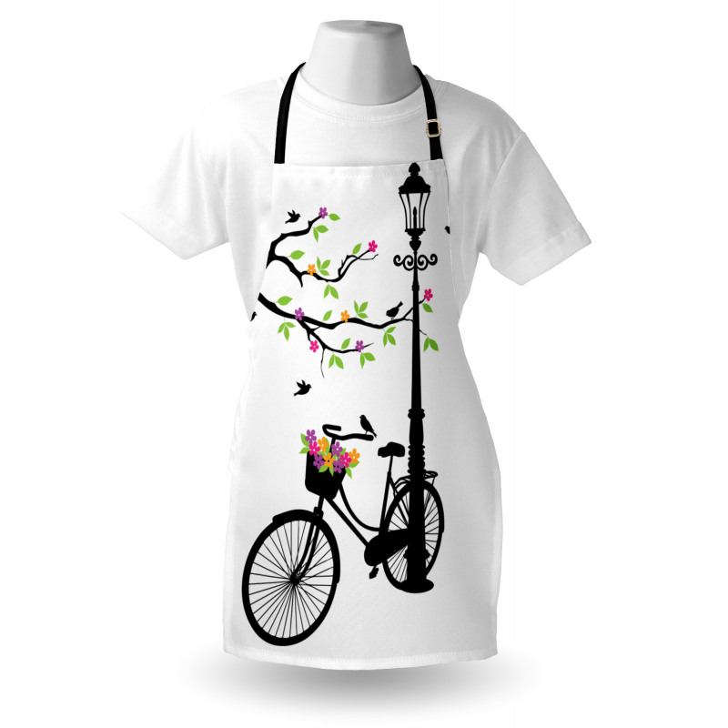 Bisikletli Mutfak Önlüğü Aşk Lamba Çiçek ve Bisiklet Desenli