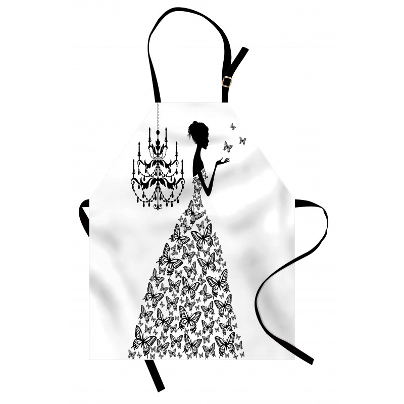 Sanatsal Mutfak Önlüğü Kelebek Elbiseli Kız Deseni