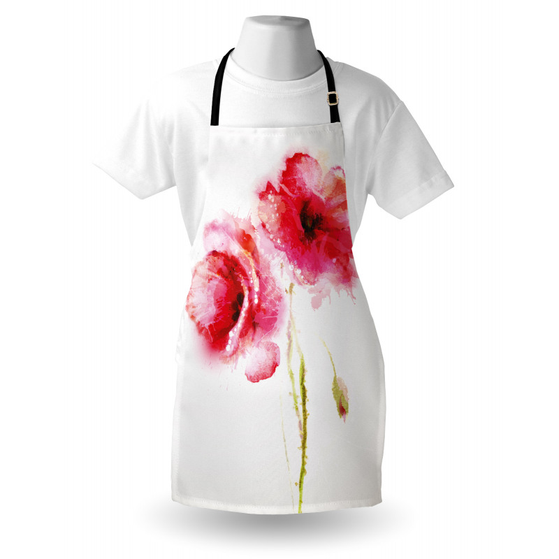 Çiçekli Mutfak Önlüğü Modern Sulu Boya Tasarımlı Gelincik 