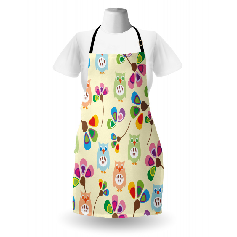 Owls Flowers Kids Room Apron