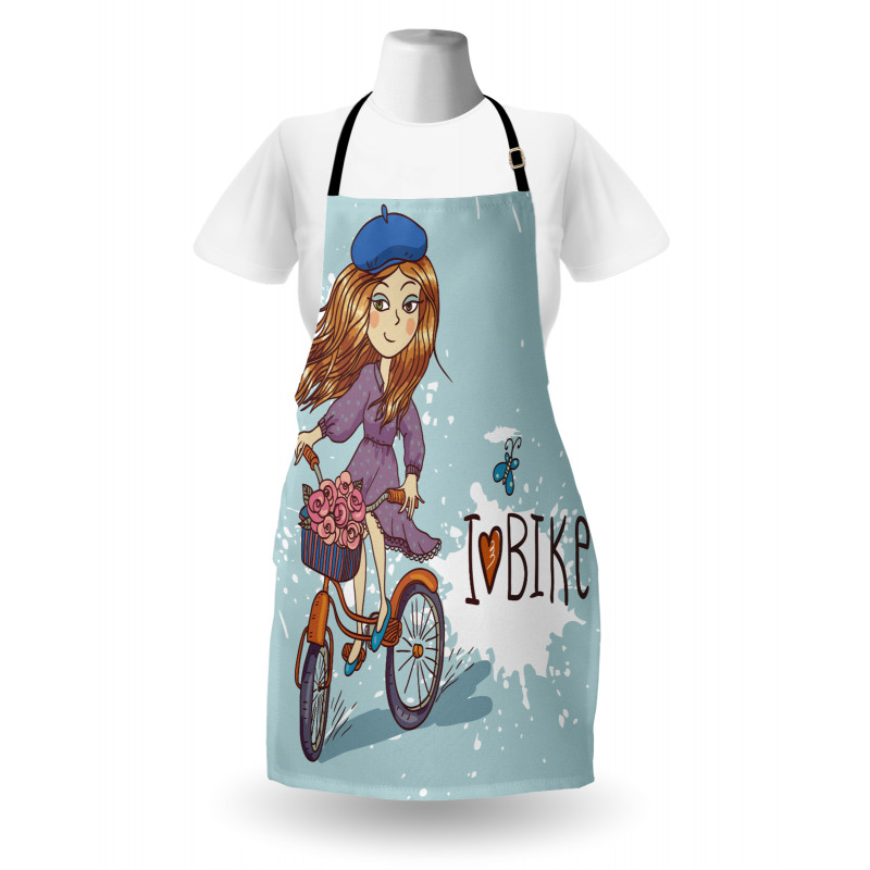 Bisikletli Mutfak Önlüğü Bisiklete Binen Kız