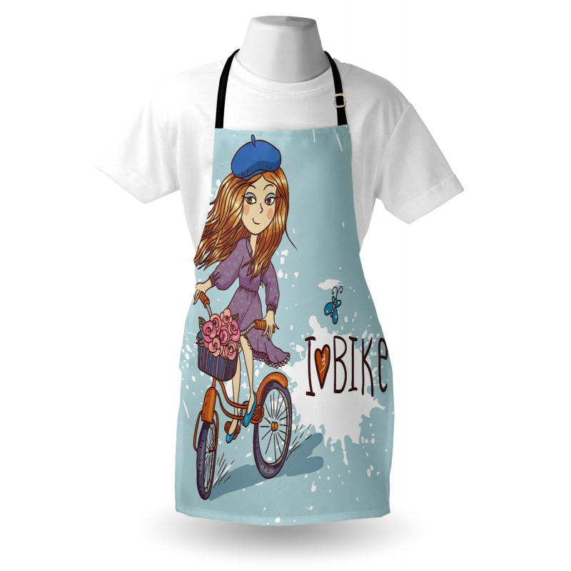 Bisikletli Mutfak Önlüğü Bisiklete Binen Kız