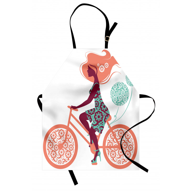 Çiçekli Mutfak Önlüğü Balonlar Bisikletli Kız