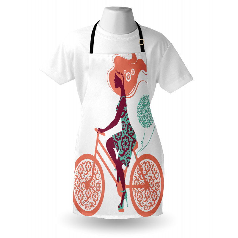 Coral Flowers Bikes Girl Apron