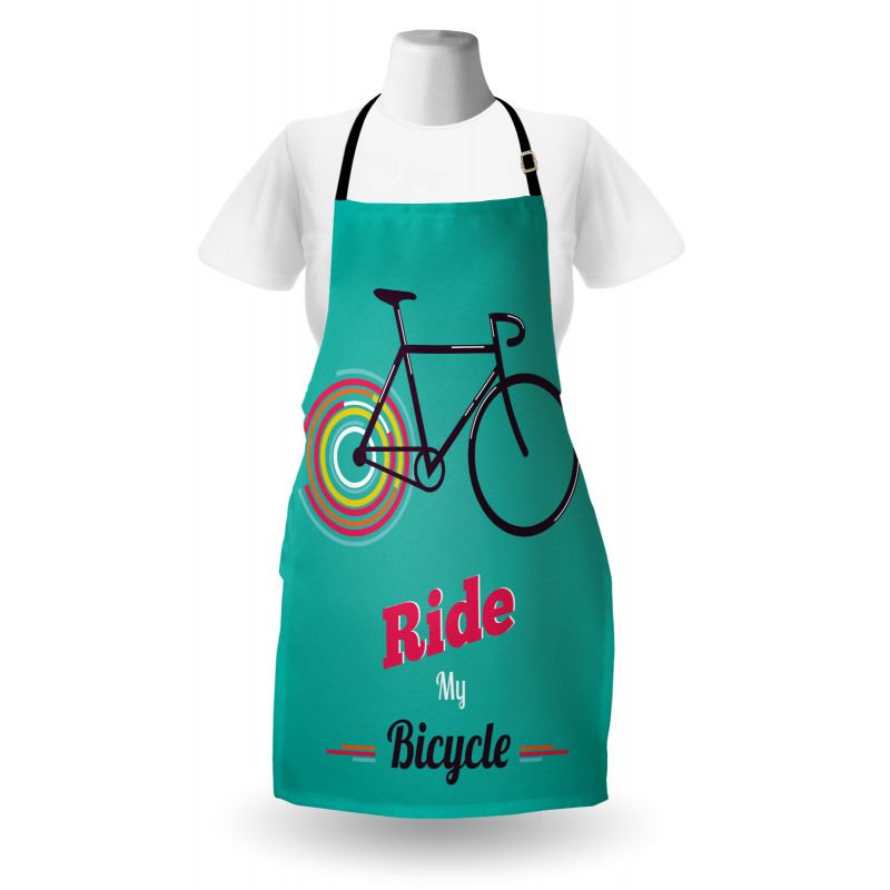 Bisikletli Mutfak Önlüğü Retro Bisiklet Temalı İngilizce Metin