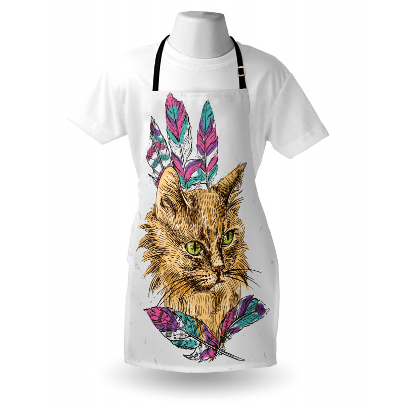 Cat with Colorful Feathers Apron