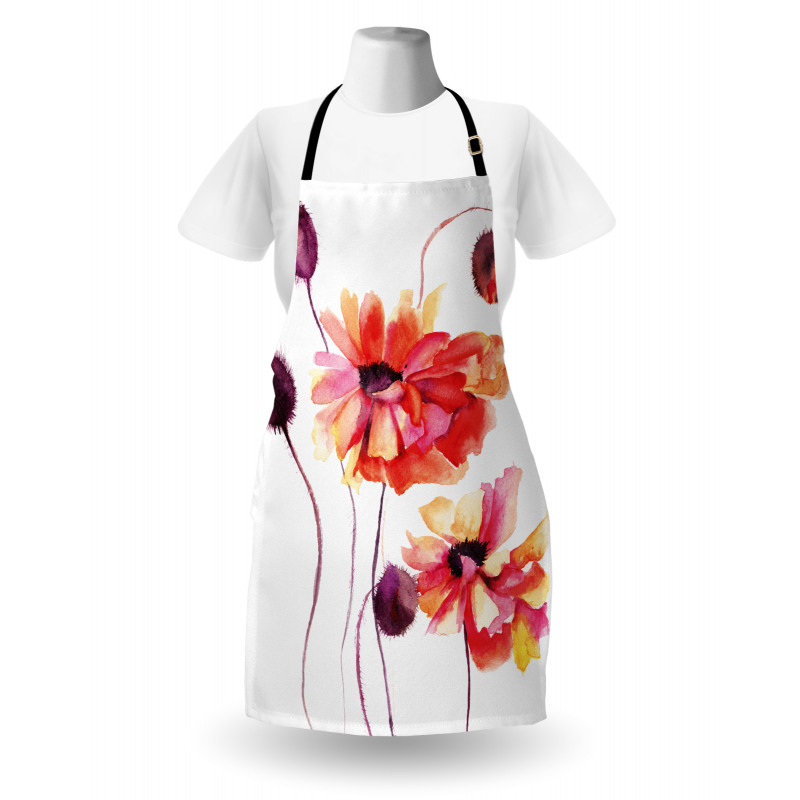 Watercolor Poppies Buds Apron