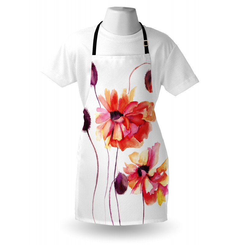 Watercolor Poppies Buds Apron