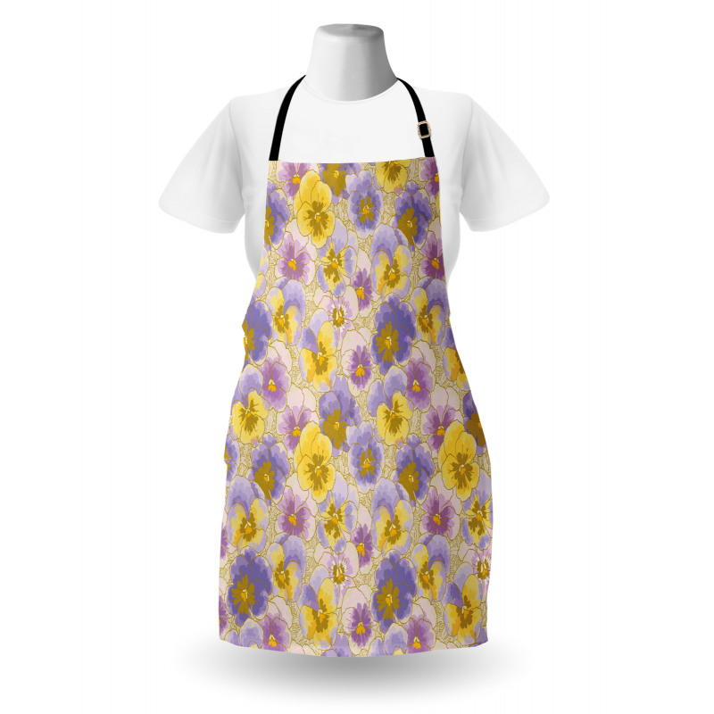 Hand Drawn Pansy Garden Apron